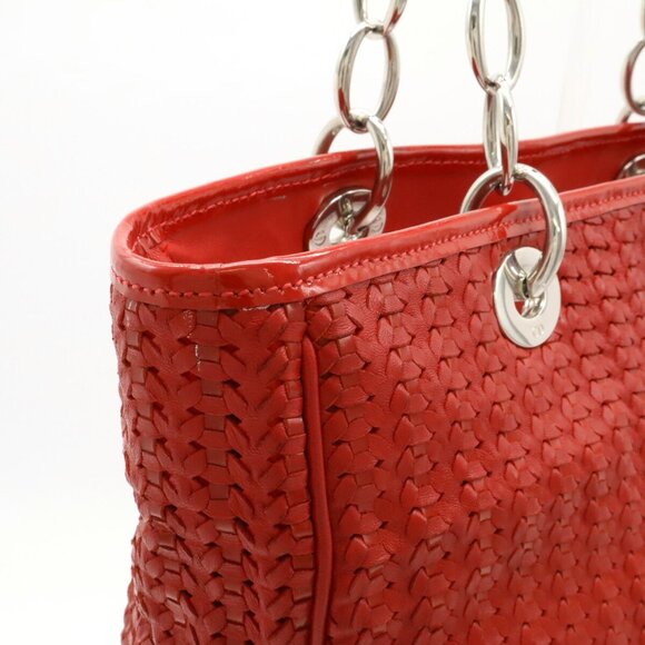 CHRISTIAN DIOR Red Leather Intrecciato Shoulder Bag - Picture 6 of 9